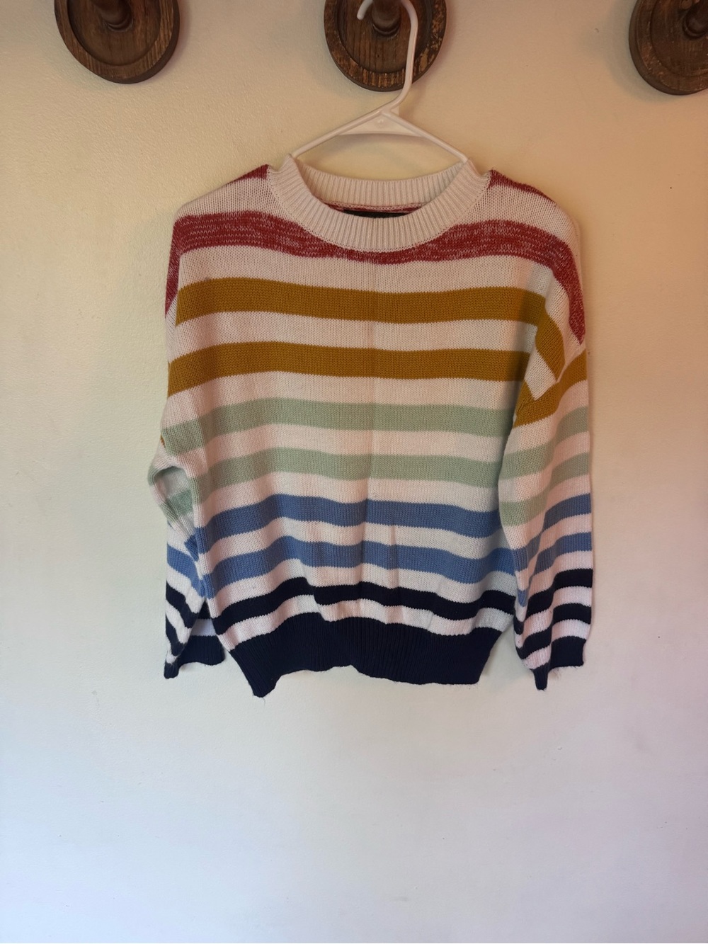 Zesica Striped Crewneck Sweater in White with Multi-Color Stripes size small
